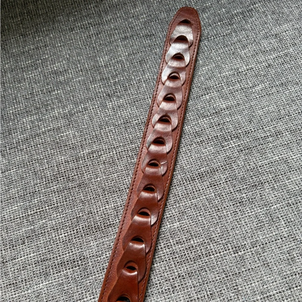 Vintage 70s Genuine Braided Linked Leather Belt 36